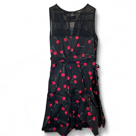 City Chic Molly Cherry Print Fit and Flare Sleeveless Dress Black Red 22 XL NWT - Picture 3 of 15